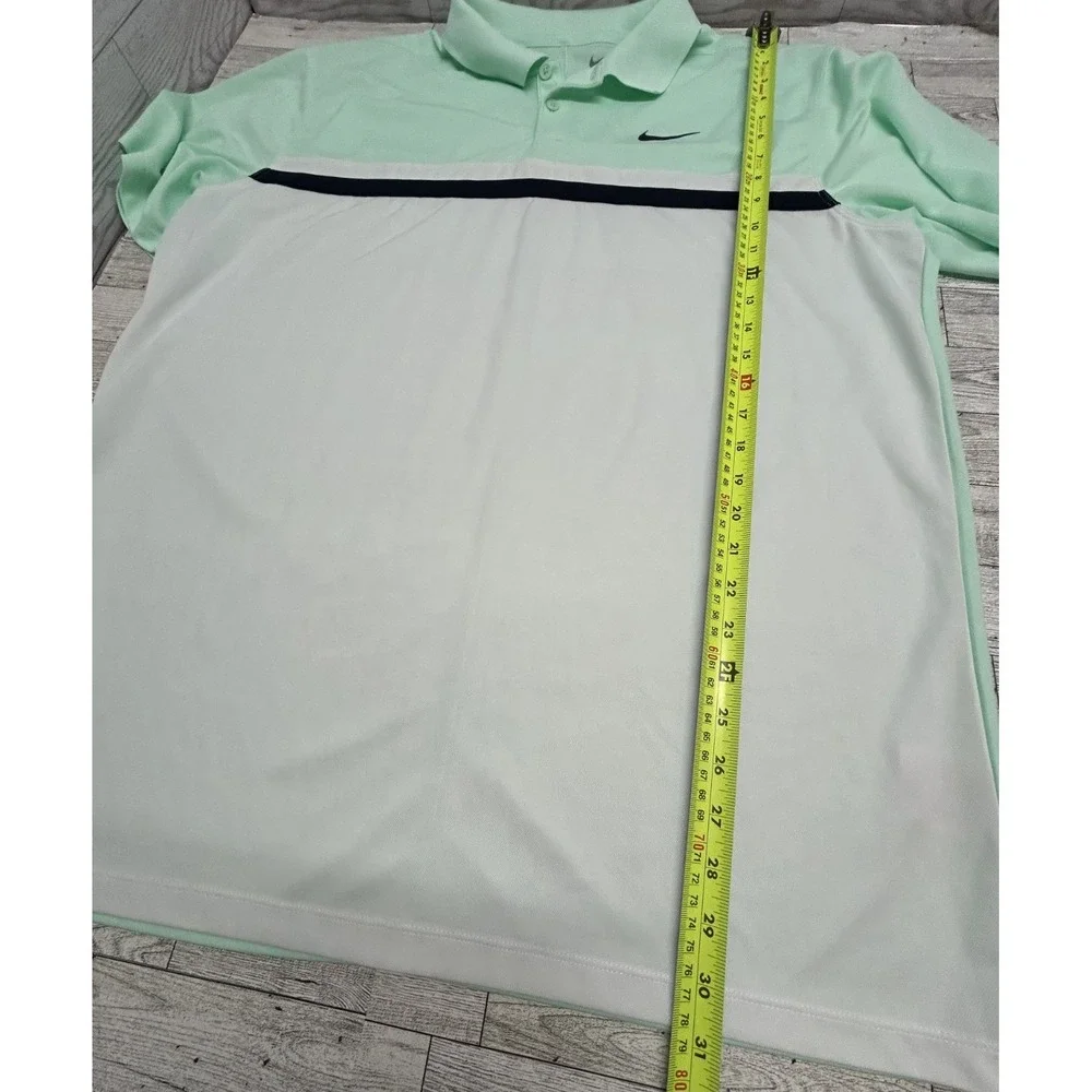 Mens Nike Dri-Fit‎ Athletic Golf Polo Men's Light Mint Green Black And White XL